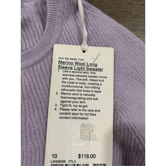Lululemon Sweaters  Merino Wool Long Sleeve Light Sweater Sz 10 - Picture 4 of 5